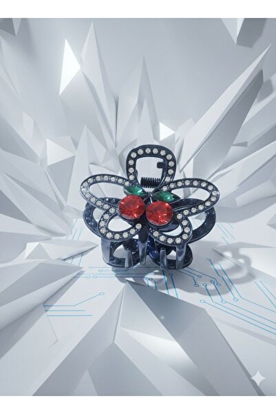 LUXENYA DESİGN Small Women's Hair Clip with Stone and Cherry Figure, Black Co...