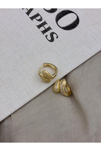 Hedef Bijuteri Gold Color Snake Figure Model Zircon Stone Hoop Earrings Cm43