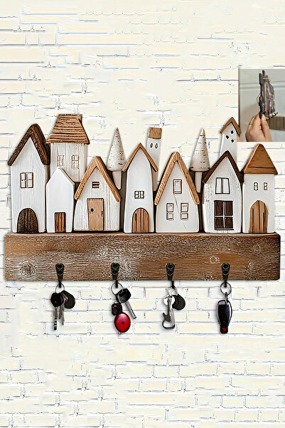 kutuTR Ahşap Evler Temalı 3D Görünümlü MDF Duvar Anahtarlık Askısı – Dekorati...