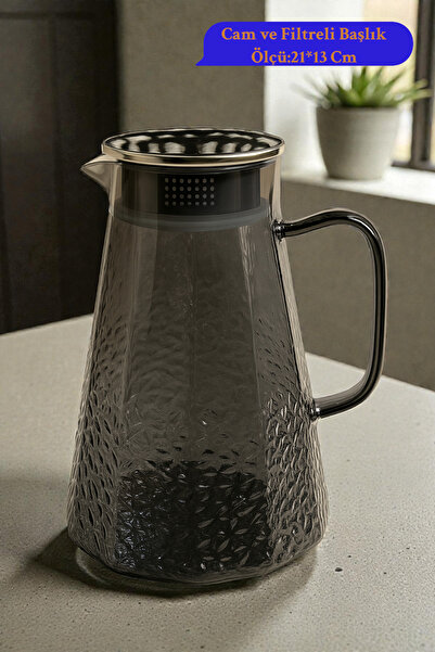 İnterlife Premium Cam Sürahi Paslanmaz Çelik Kapaklı | Isıya Dayanıklı | Kulp...