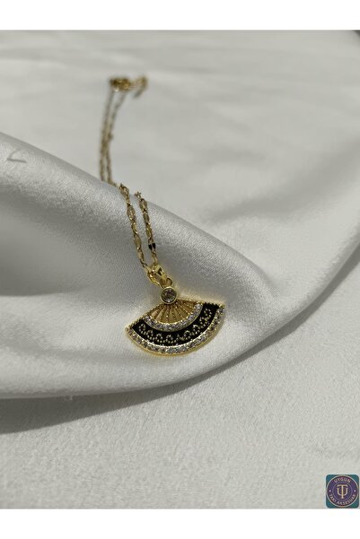 uyguntakıaksesuar Siyah Taş Detaylı Yelpaze Kolye – Altın Renk İnce Zincirli ...