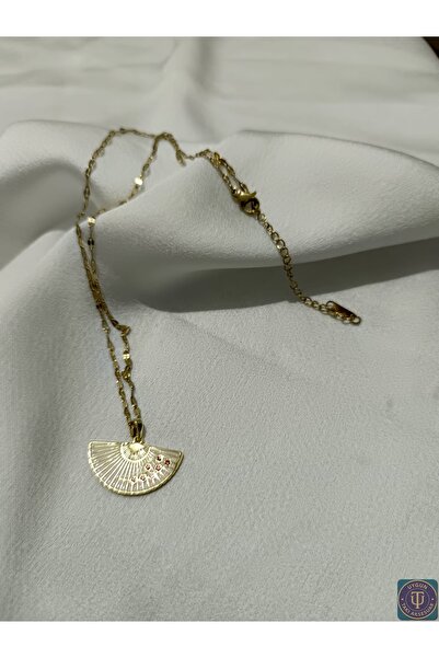 uyguntakıaksesuar Kırmızı Taş (Beyaz Renk ) Detaylı Yelpaze Kolye – Altın Ren...