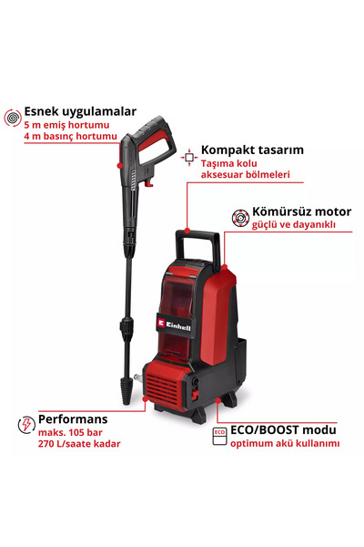 Einhell HYPRESSO 36/105, Akülü Yüksek Basınçlı Yıkama Makinesi (Akü ve şarj cihazı dahil değildir)-4140160
