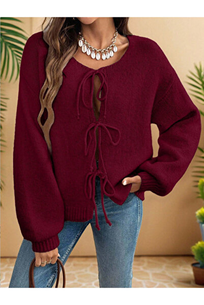 SÇLK TEKSTİL Tie-Up Comfortable Cut Women's Knitwear Cardigan