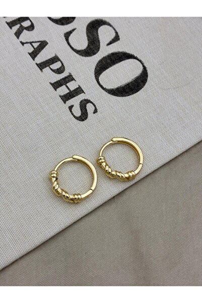 Hedef Bijuteri Gold Color Twisted Hoop Model Earrings Cm44