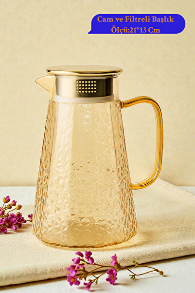 İnterlife Premium Cam Sürahi Paslanmaz Çelik Kapaklı | Isıya Dayanıklı | Kulp...