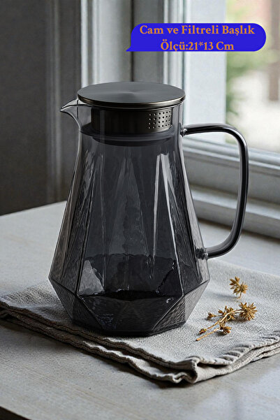 İnterlife Prizma Model Cam Sürahi Paslanmaz Çelik Kapaklı | Isıya Dayanıklı |...