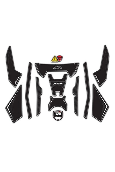 Redline Grafik SYM ADX 125 Uyumlu Tank Pad Seti Siyah Beyaz Karbon