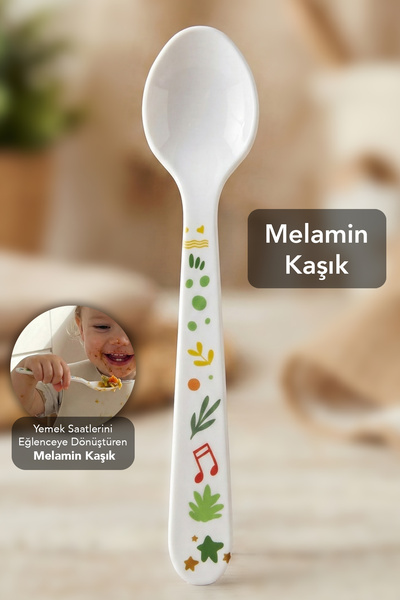 Meleni Baby Figürlü Melamin Kaşık - Çocuk Bebek Beslenme Mama Kaşığı Alıştırm...