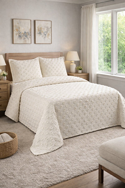 AYBERK HOME TEXTİLE PONPON Çift Kişilik Pike Takımı 3 Parçalı