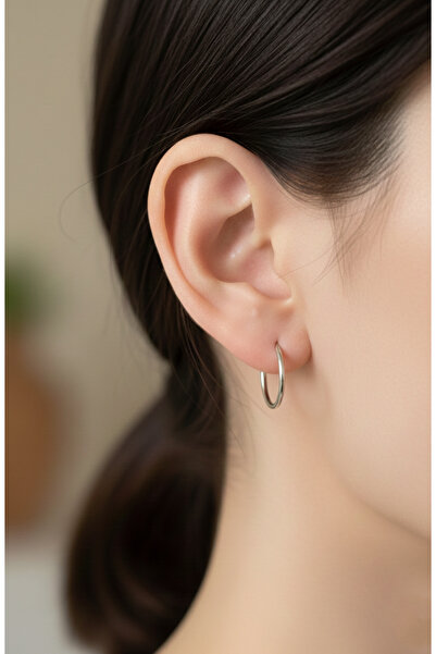 Happyline Halka Küpe Gümüş Halka Küpe Düz Küpe Yuvarlak Küpe 2 cm