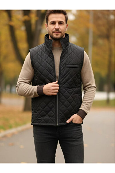 LUSSOLİFE Oversized Men's Quilted Puffer Vest with Fleece Pockets