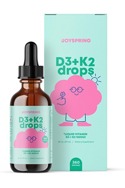 Joy JoySpring Vitamin D3 Kids Drops with K2 – Liquid Supplement for Calcium A...