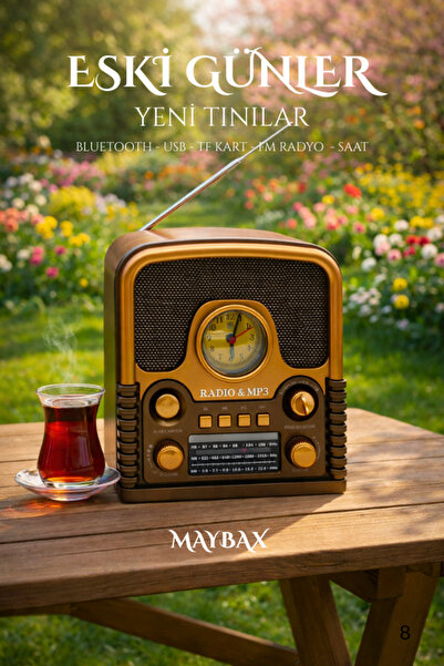 Maybax Klasik Tasarımlı Nostaljik Radyo Bluetooth TF Kart USB FM Radyo Destek...