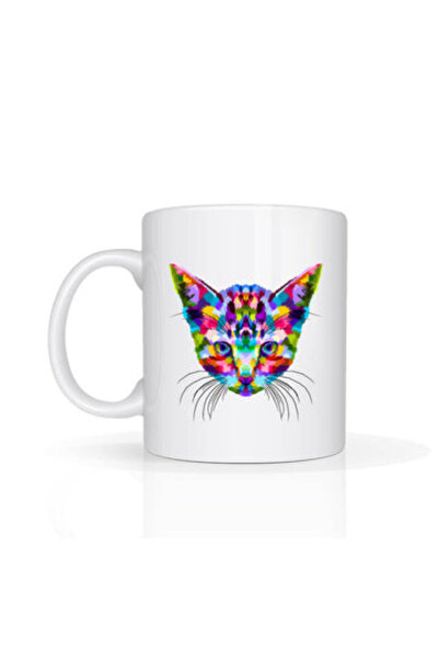 Printoot Customizable Geometric Cat Mug Colorful Rainbow Design Pet Lover Gif...
