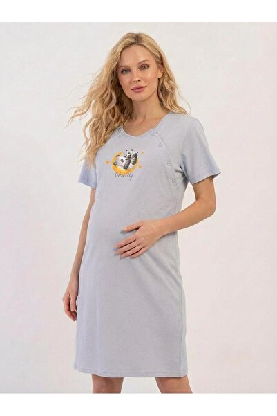 cotonhause Cămașă de noapte gri pentru femei, cu mânecă scurtă, bumbac 100% p...