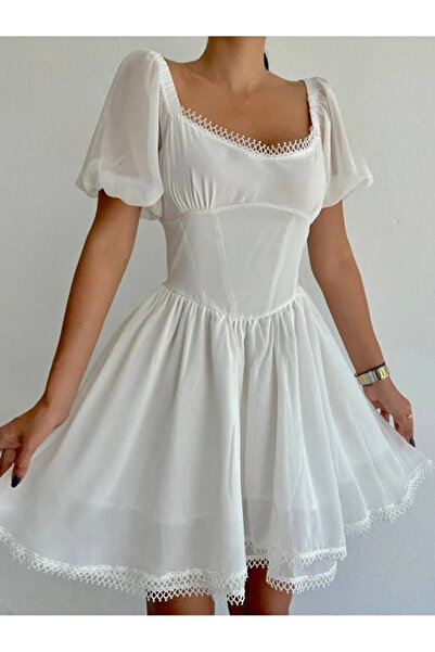 hillone HİLLONE Chiffon Lace Detailed Mini Dress