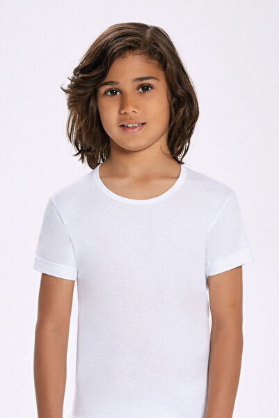 İlke 6 قطع، قميص داخلي للأولاد، 100% قطن ممشط، ياقة مستديرة، أكمام قصيرة، أبيض