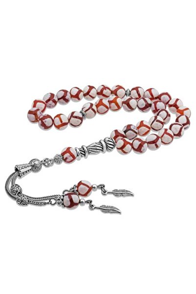 norsary مسبحة صلاة من حجر العقيق المخطط بشراشيب معدنية من الحجر الطبيعي