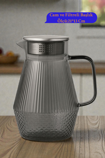 İnterlife Desenli Cam Sürahi Paslanmaz Çelik Kapaklı | Isıya Dayanıklı | Kulp...