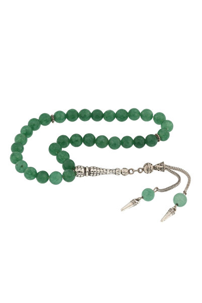 norsary مسبحة صلاة من حجر اليشم الأخضر مع شرابات معدنية من الحجر الطبيعي