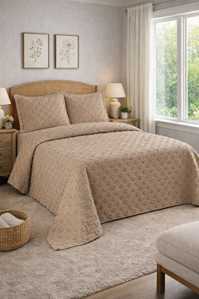 AYBERK HOME TEXTİLE PONPON Çift Kişilik Pike Takımı 3 Parçalı