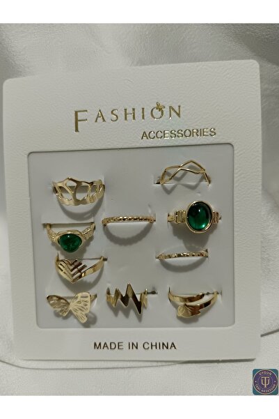 uyguntakıaksesuar Gold Color 9-Piece Mixed Ring Set – Stylish Women's Ring Se...