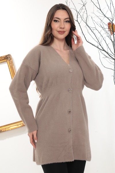 GÖMLEK GALERİSİ Women's Angora Plain V-Neck Cardigan Standard Fit (38-50)