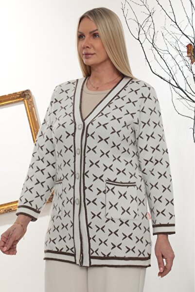 GÖMLEK GALERİSİ Women's Angora Patterned Collar Cardigan Standard Fit (38-50)