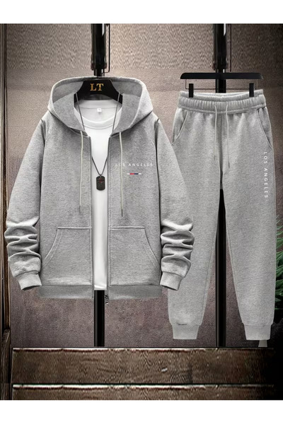bellanova Men's Hooded Zippered Tracksuit Set – Set of 2, Digital Print, with...