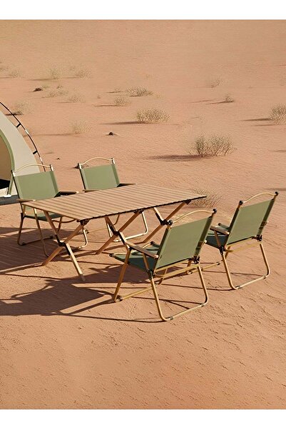 Taimi 5-Piece Foldable Camping Set: Adjustable Table (120x60x45cm) & 4 Foldin...