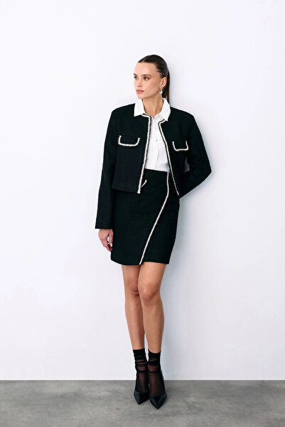 Sateen Fusta scurtă cu buzunar ornamentat - Negru