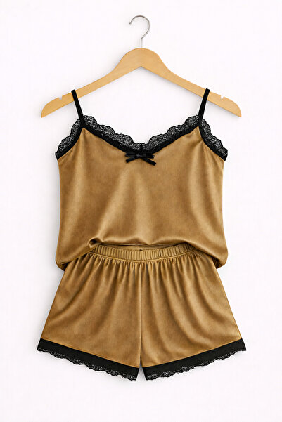 belpa Sıla Sella Velvet Lace Detailed Shorts Set