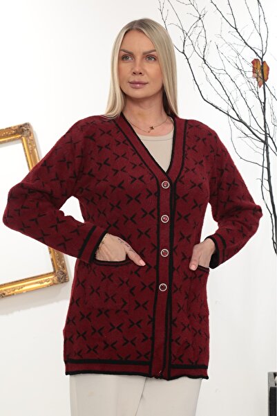 GÖMLEK GALERİSİ Women's Angora Patterned Collar Cardigan Standard Fit (38-50)