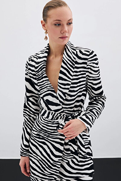 Sateen Belted Zebra Jacket - Black