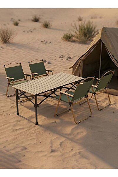 Taimi طقم تخييم قابل للطي مكون من 5 قطع: طاولة قابلة للتعديل (95×55×50 سم) و4...