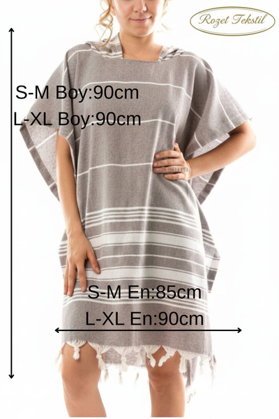 ROZET TEKSTİL Γυναικείο βαμβακερό πόντσο με φούντες και κουκούλα για μπάνιο, ...