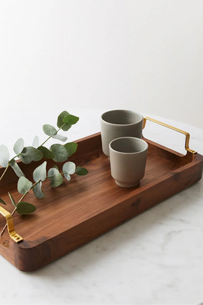 ACELEYOLLA Acacia Serving Tray – Rectangular Tea and Coffee Presentation Tray...