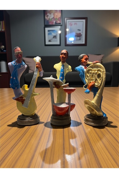 imosas Dekoratif Müzisyen Biblo Seti 3’lü – El Boyaması Retro Tasarım | 17 cm