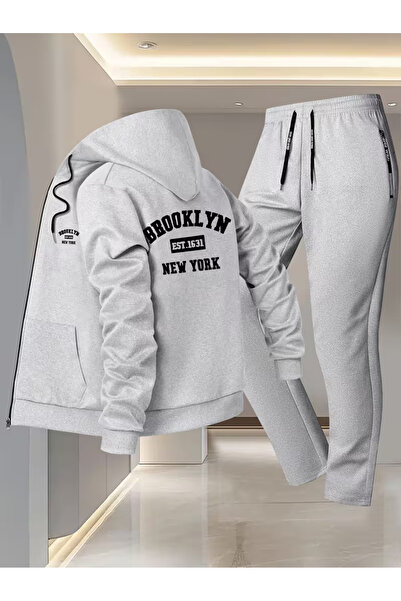 bellanova Men's Hooded Zippered Tracksuit Set – Set of 2, Digital Print, with...
