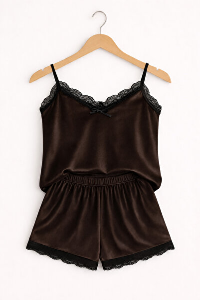 belpa Sıla Sella Velvet Lace Detailed Shorts Set