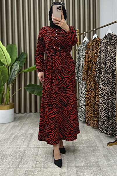 Generic Brand hamide haljina od baršunaste tkanine Karin, hijab haljina crven...