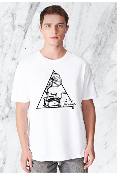 donamod Tricou obișnuit cu imprimeu gramofon vintage pentru bărbați