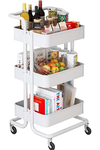 BLOOMING TIME عربة تخزين متحركة - رف تنظيم متعدد الاستخدامات بثلاثة أرفف