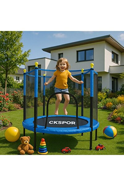 OULITE 140 CM Trambolin – Fileli Çocuk Spor ve Egzersiz Mavi Trambolini