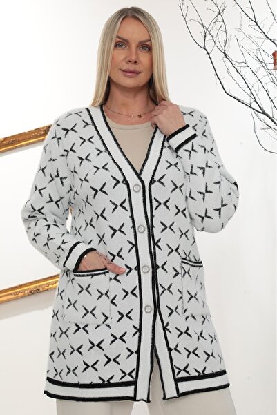GÖMLEK GALERİSİ Women's Angora Patterned Collar Cardigan Standard Fit (38-50)