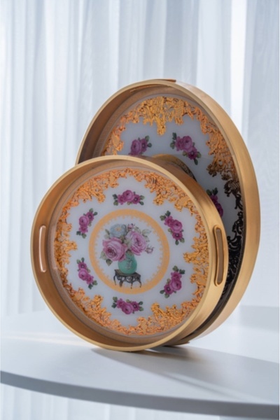 ACAR Lüx Poliüretan 2 Li Oval Aynalı Tepsi