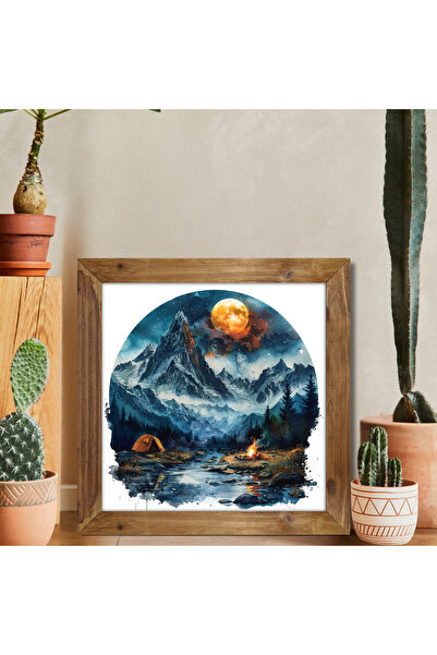 Tuba Decor Tablou pătrat cu rame din lemn, munți și peisaj
