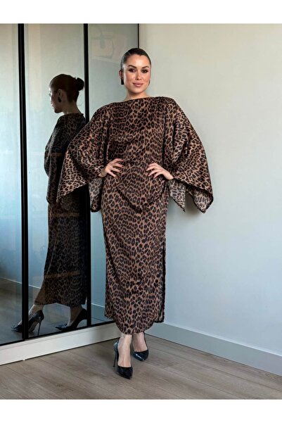 ROUPAS COLLECTİON Yarasa Kol Leopar Elbise