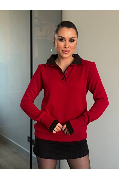 ROUPAS COLLECTİON Çift Şerit Kırmızı Detay Kazak